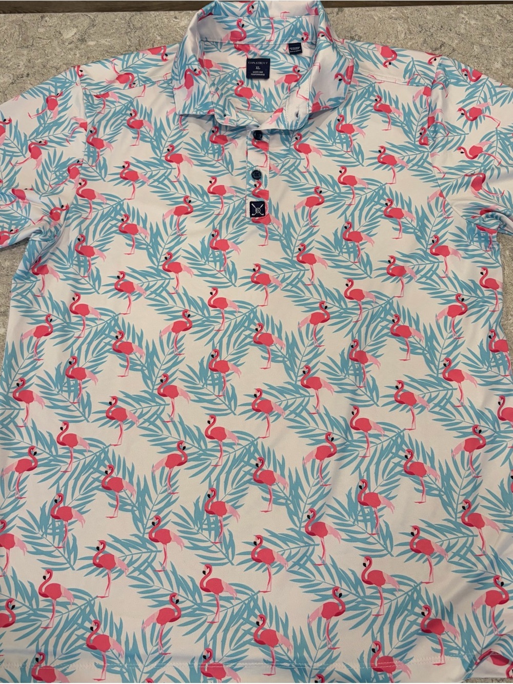 CON.STRUCT Flamingo Print Polo in Pink & Aqua-XL